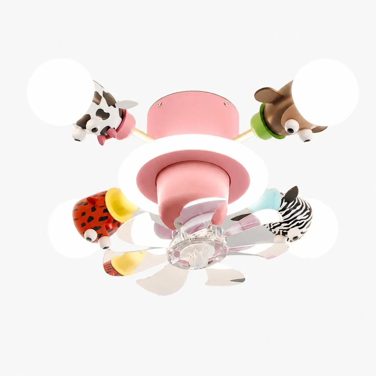 Kids Animal Ceiling Fan Light - Full-Spectrum Lighting, Globe Shades, Transparent Blades