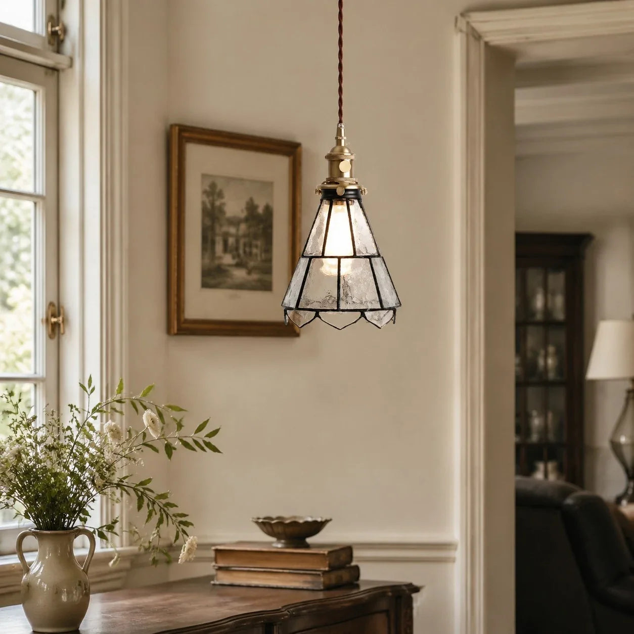 French Country Amber Rippled Glass Wall Fixture Finished In Warm Brass Hardware