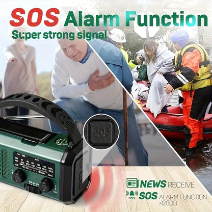 Survival Radio with 10,000 mAh Battery - Solar, Hand Crank & USB-C Charging - LED Torch, SOS Alert & Navigation | ribuella