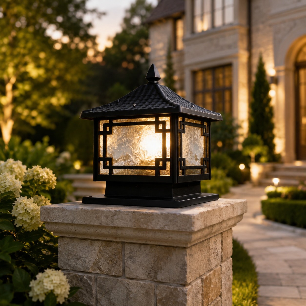 Solar Garden Lights European Style Outdoor Pillar Light Waterproof Aluminum Adjustable IP54 | ribuella
