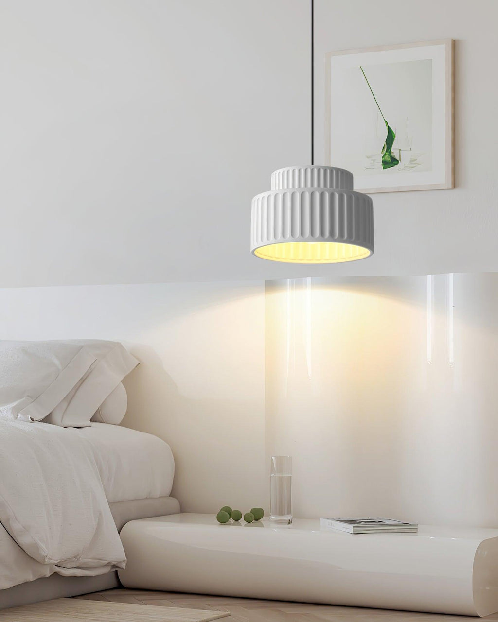 Fluted Resin Drum Pendant Light, Nordic Minimalist Textured Shade