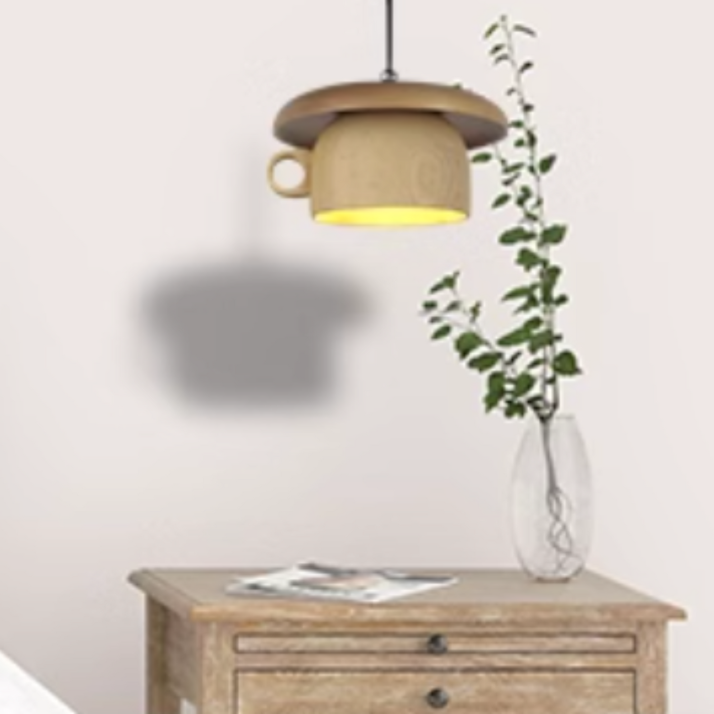 Teacup-Shaped Pendant Light – Natural Wood Finish | ribuella
