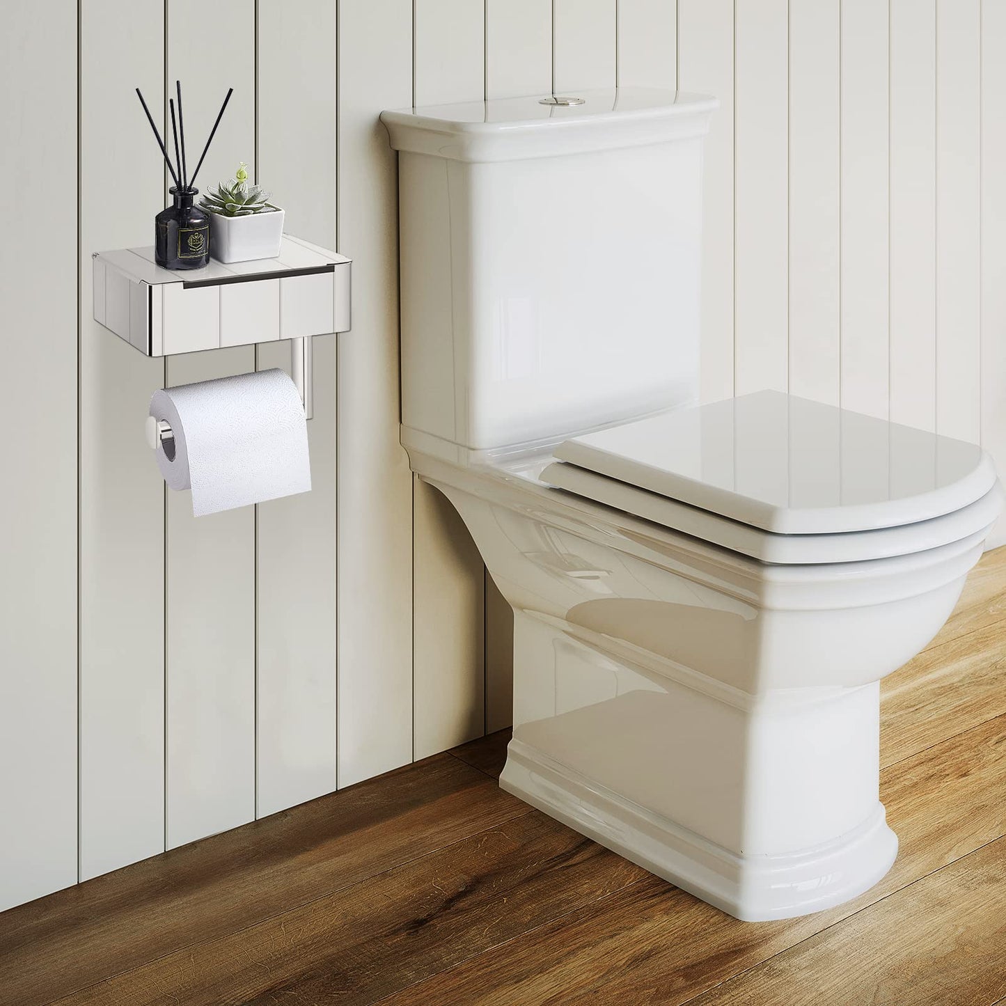 Tissue Dispenser - Stainless Steel Bathroom Paper Holder - 2-in-1 Shelf and Holder - SteelShelf | ribuella