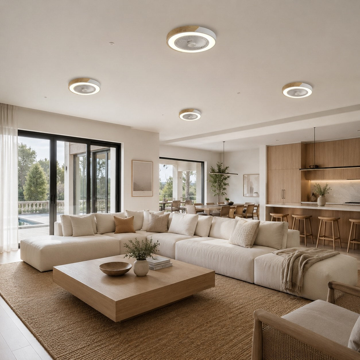Moderner Deckenventilator ohne Flügel mit Beleuchtung, flache Montage, Eisenrahmen, dimmbare LED mit einstellbarer Farbtemperatur | ribuella