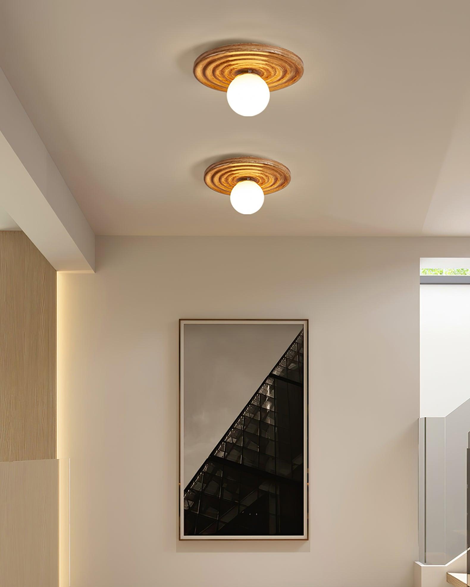 Francie Ceiling Light, Circular Disc Shape, Wabi Sabi Details, Warm Ambient Glow