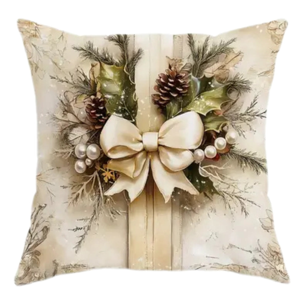 Housse de coussin de fête vintage élégante, motif arbre et nœud