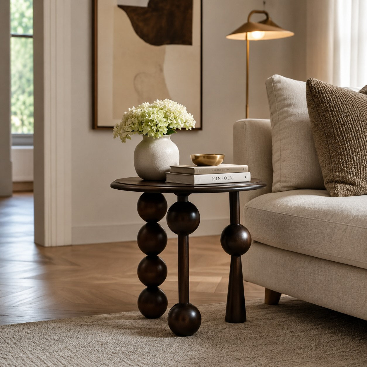 French Retro Style Round Side Table Solid Wood Compact Design for Living Room or Bedroom | ribuella