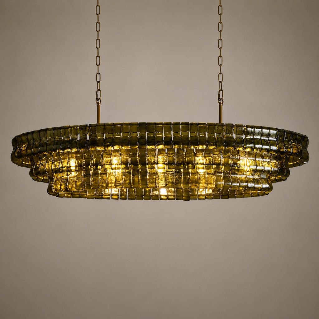 Modern Oval Chandelier Light Adjustable Hanging Steel Glass Fixture with 5 or 12 Bulb Options | ribuella
