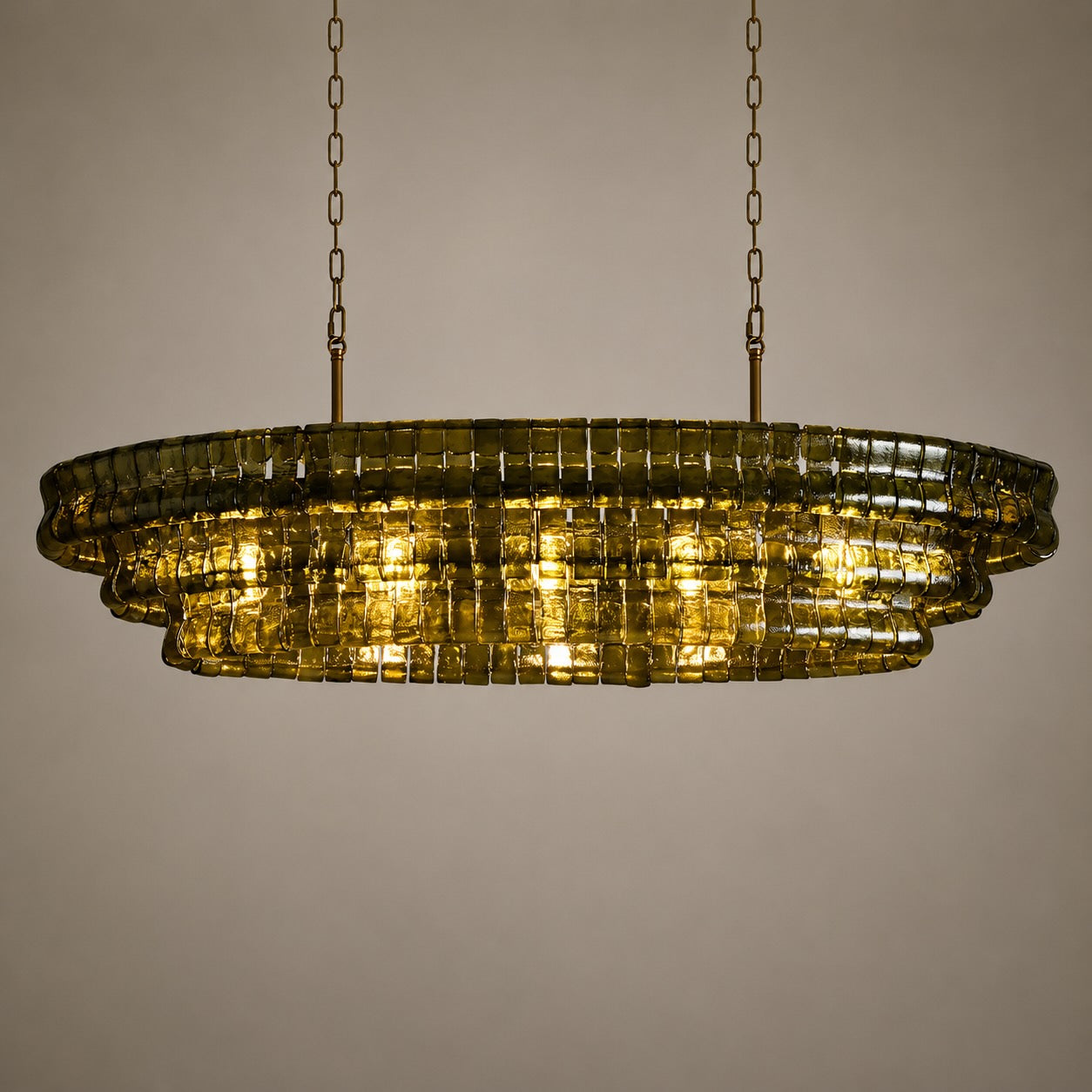 Modern Oval Chandelier Light Adjustable Hanging Steel Glass Fixture with 5 or 12 Bulb Options | ribuella