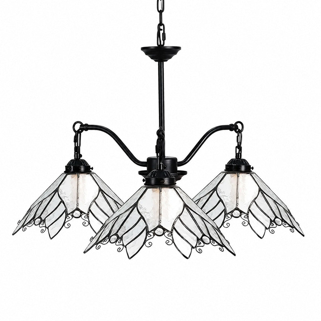 Four-Light Stained Glass Chandelier — Hand-Cut Glass Shades