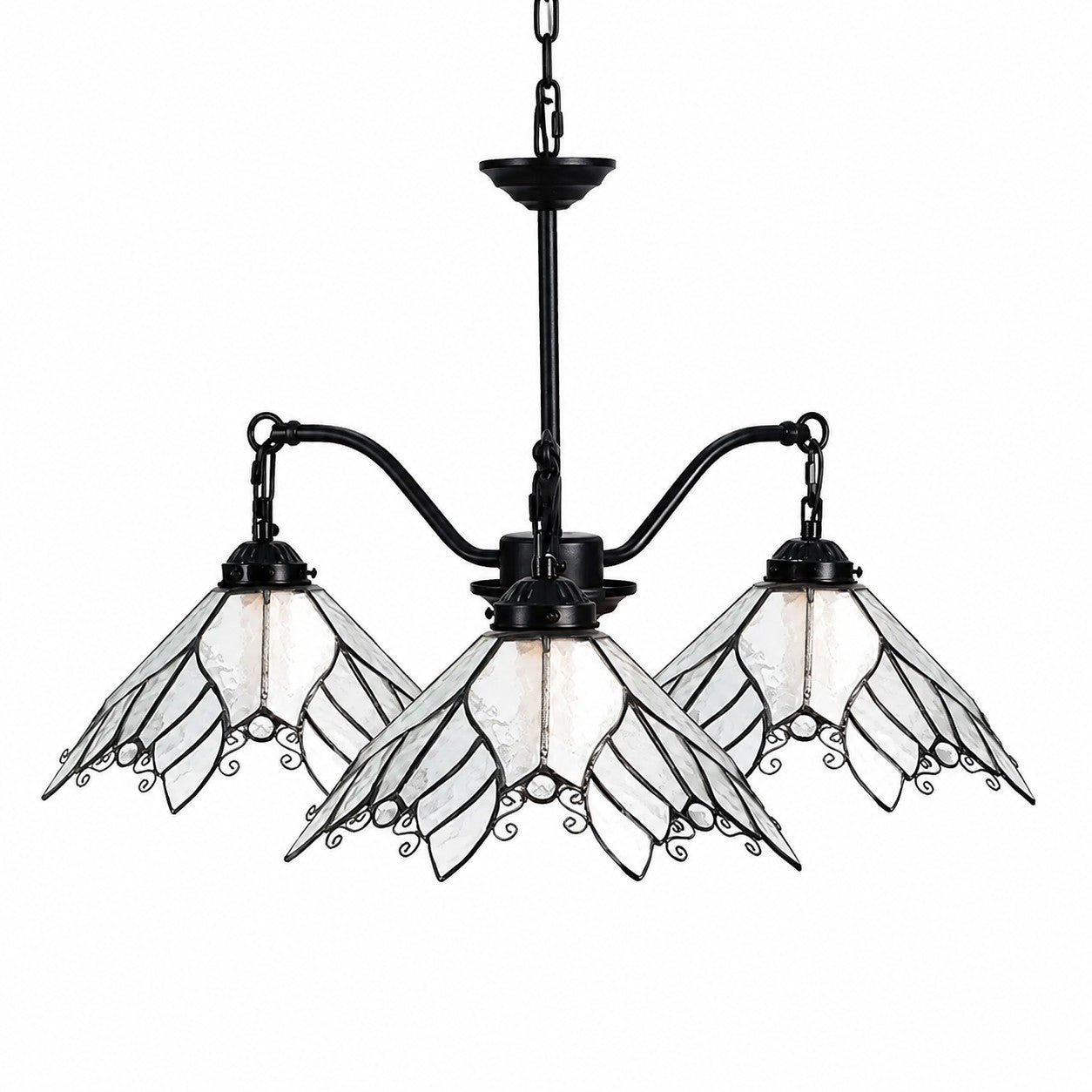 Four-Light Stained Glass Chandelier — Hand-Cut Glass Shades