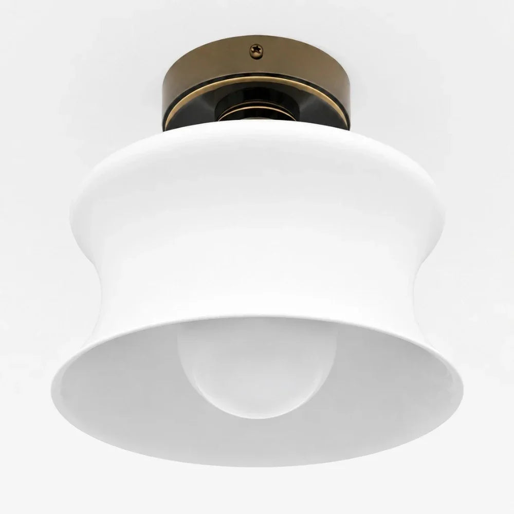 French Bauhaus Glass Flush Mount Ceiling Light 20 Cm Diameter Chrome Canopy