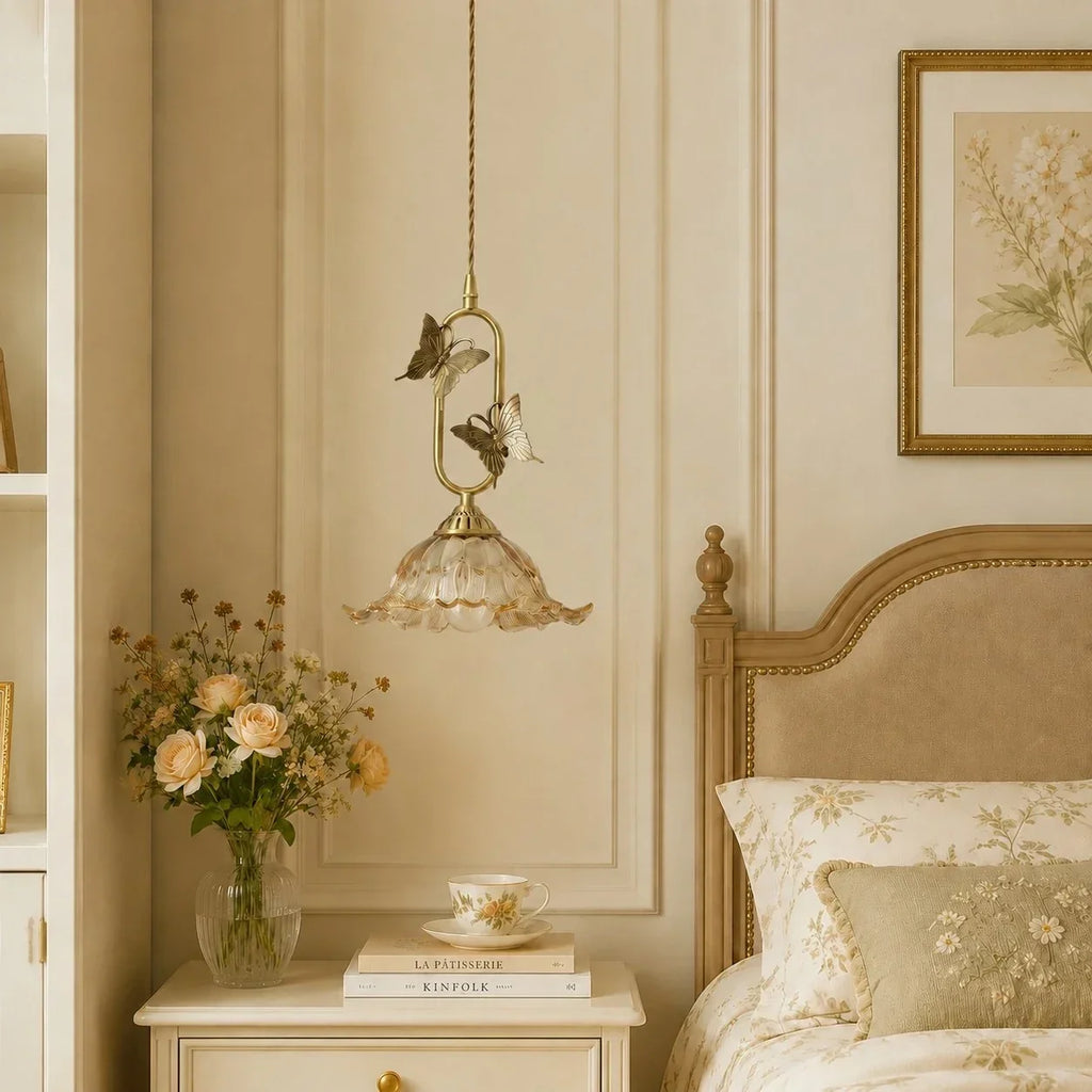 Vintage French Copper Butterfly Pendant Lamp