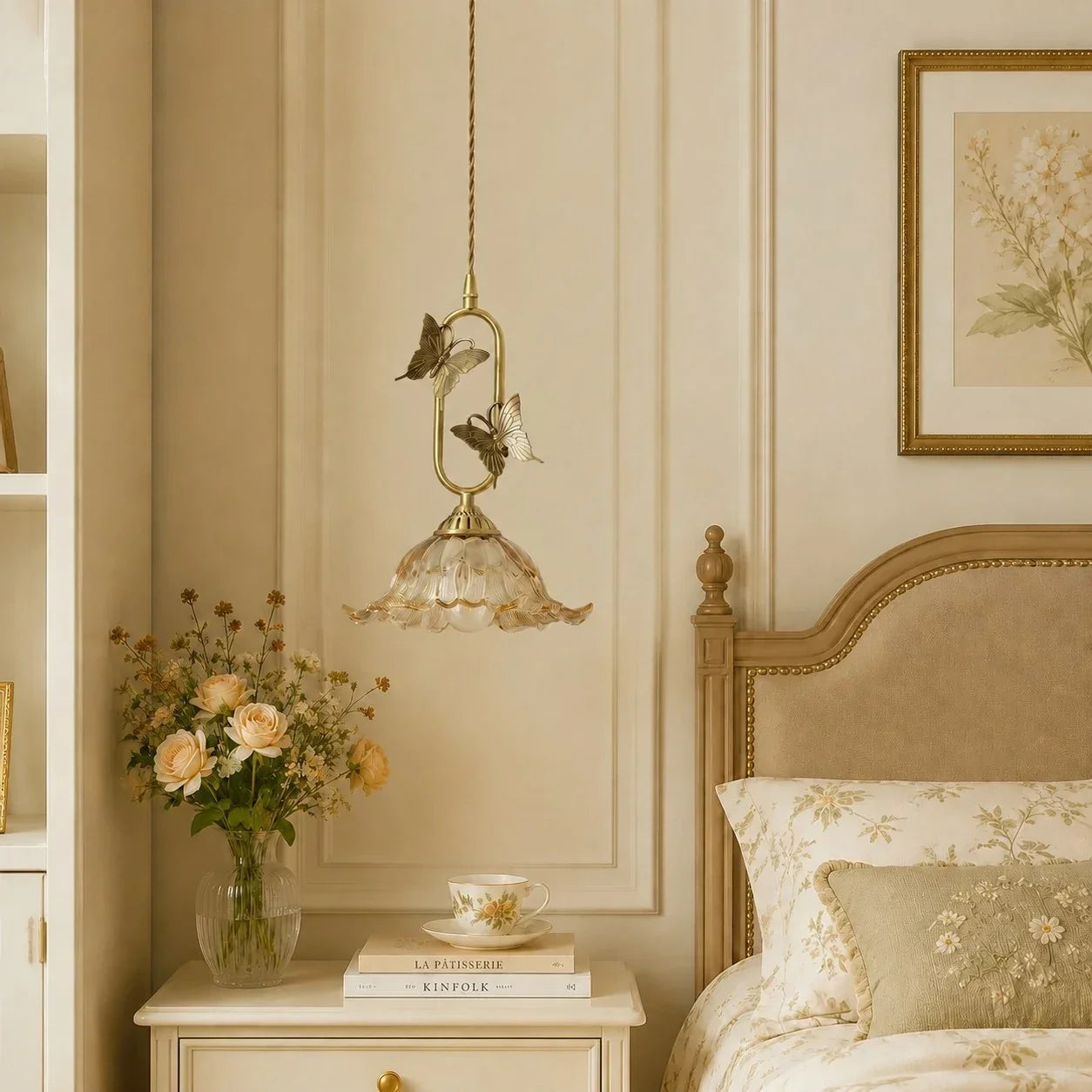 Vintage French Copper Butterfly Pendant Lamp