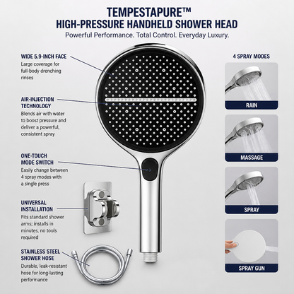 TempestaPure High-Pressure Handheld Shower Head | Ignite Your Senses with a Powerfully Revitalizing Shower Every Time | ribuella
