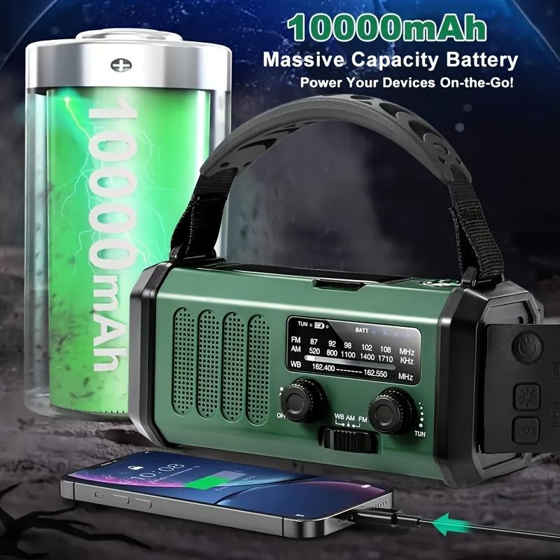 Survival Radio with 10,000 mAh Battery - Solar, Hand Crank & USB-C Charging - LED Torch, SOS Alert & Navigation | ribuella