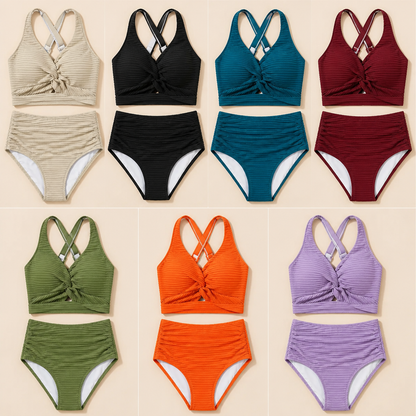 SerenaWave – Twist-Front High-Waist Streamlining Bikini Set | ribuella