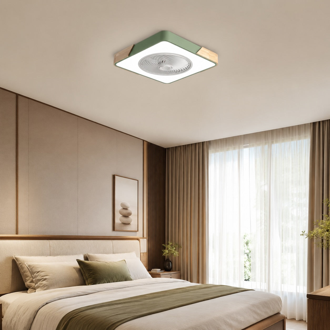 Moderner Deckenventilator ohne Flügel mit Beleuchtung, flache Montage, Eisenrahmen, dimmbare LED mit einstellbarer Farbtemperatur | ribuella