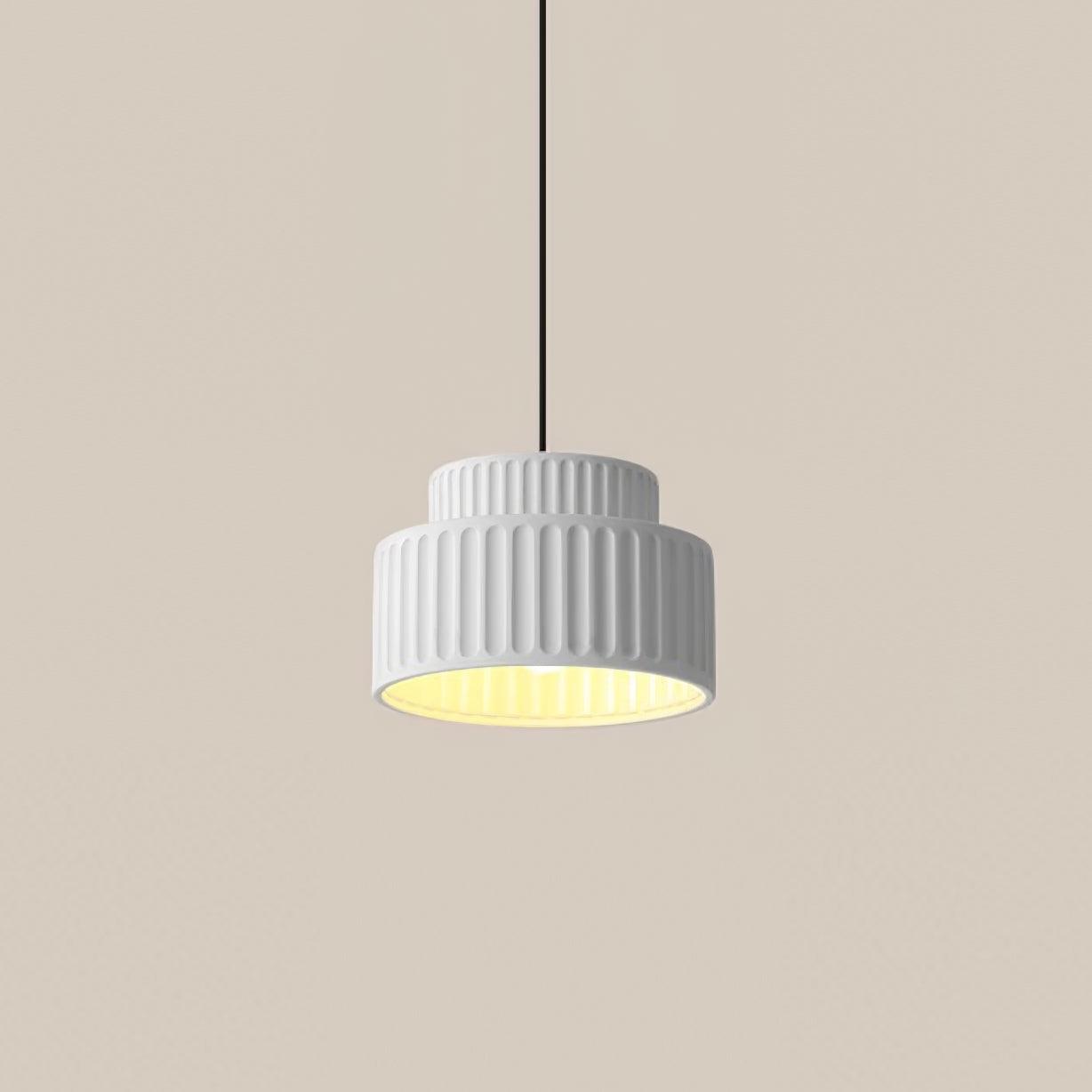 Fluted Resin Drum Pendant Light, Nordic Minimalist Textured Shade