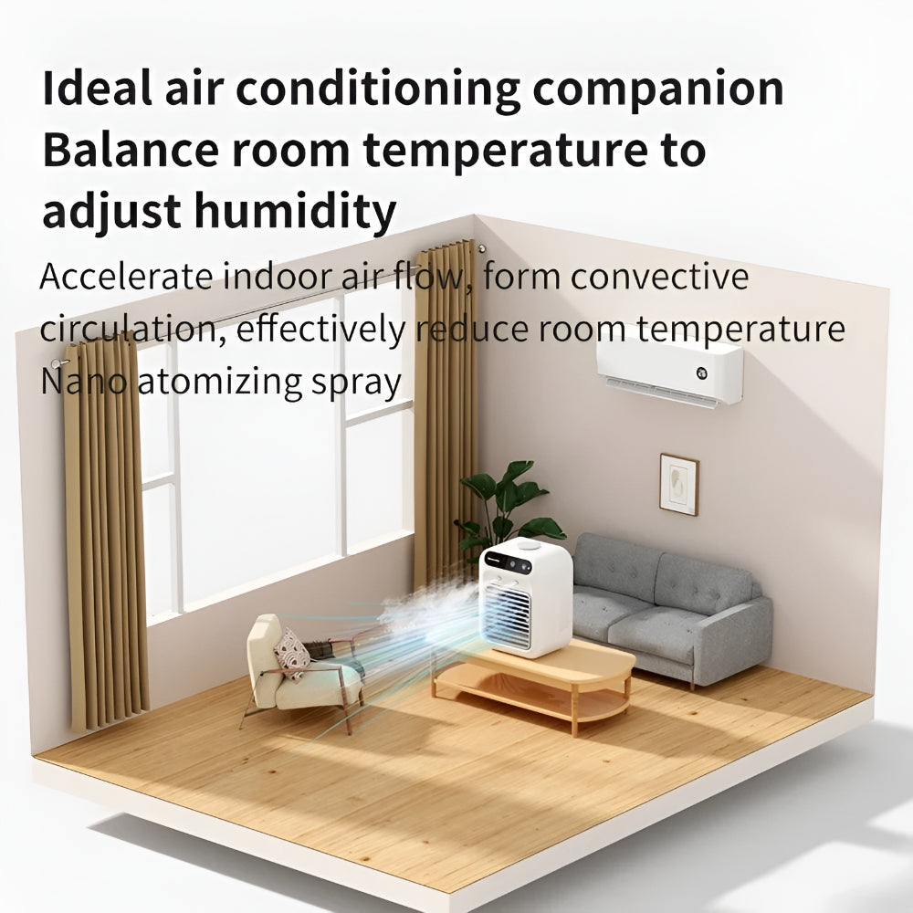 Portable Mini Air Cooler — Built-In Cooling Mist, Compact Footprint
