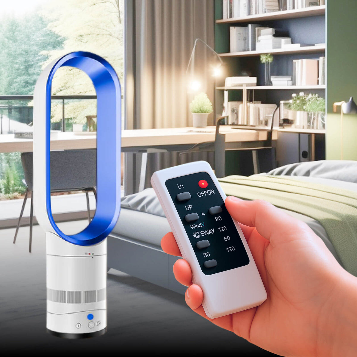 Sleek Oscillating Bladeless Fan — Remote Control And Quiet Airflow