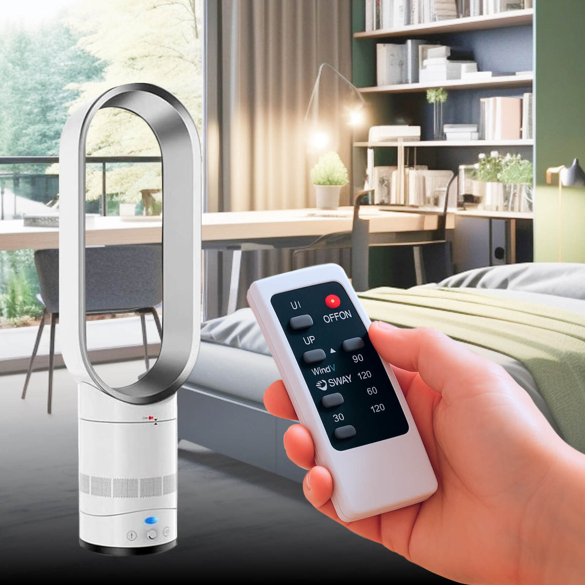 Sleek Oscillating Bladeless Fan — Remote Control And Quiet Airflow