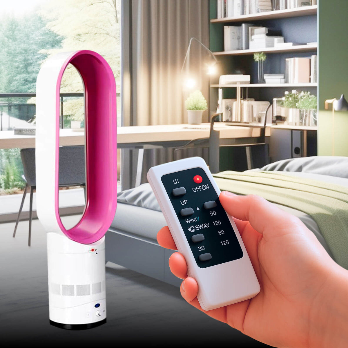 Sleek Oscillating Bladeless Fan — Remote Control And Quiet Airflow