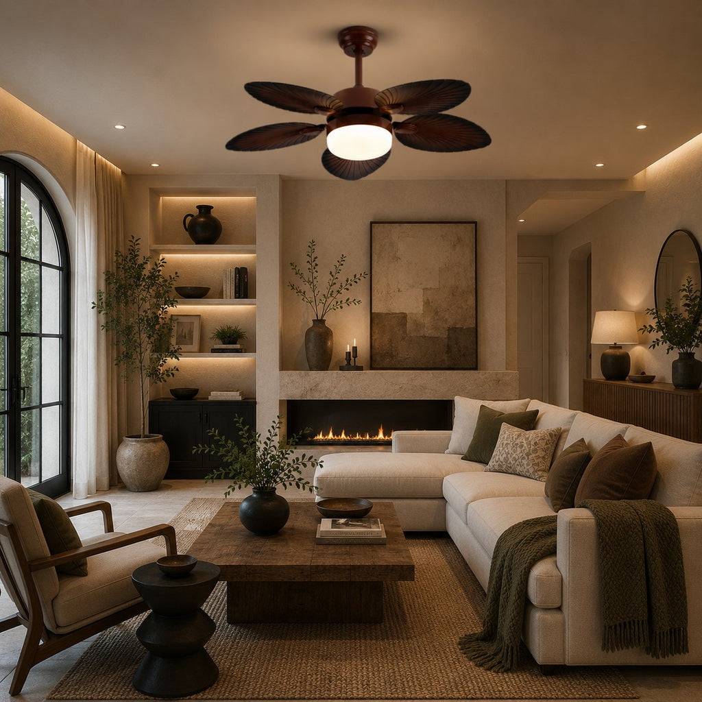 Antique Style Ceiling Fan Lamp with Light Remote Control Dimmable LED and Copper Motor | ribuella