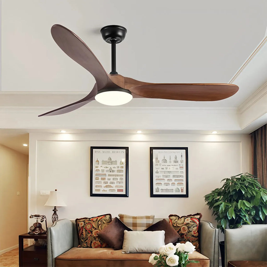 Nordic Ceiling Fan With Light And Three Solid Wood Blades