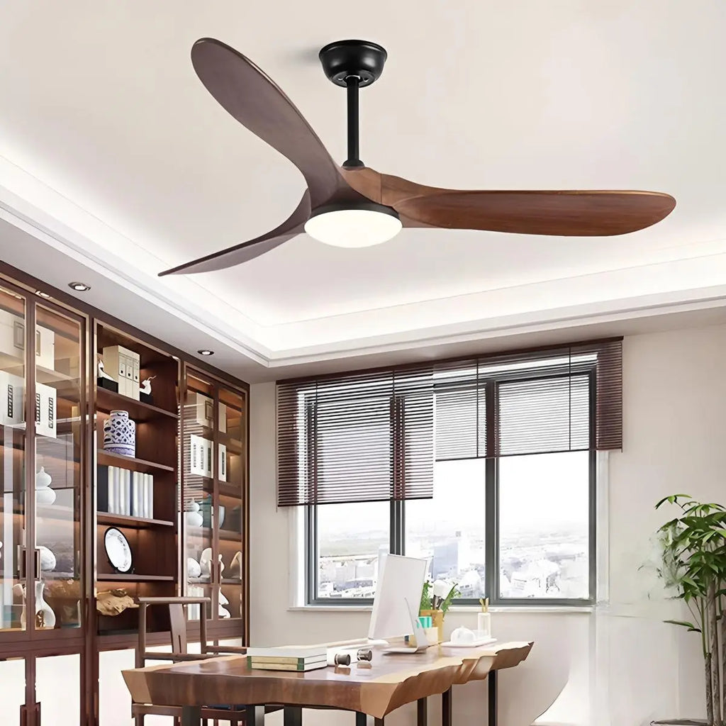 Nordic Ceiling Fan With Light And Three Solid Wood Blades