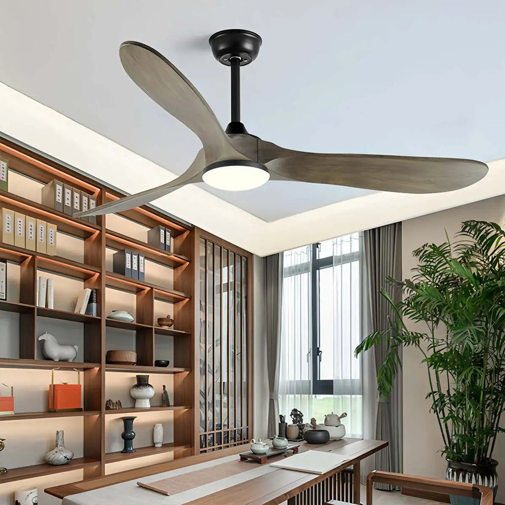 Nordic Ceiling Fan With Light And Three Solid Wood Blades