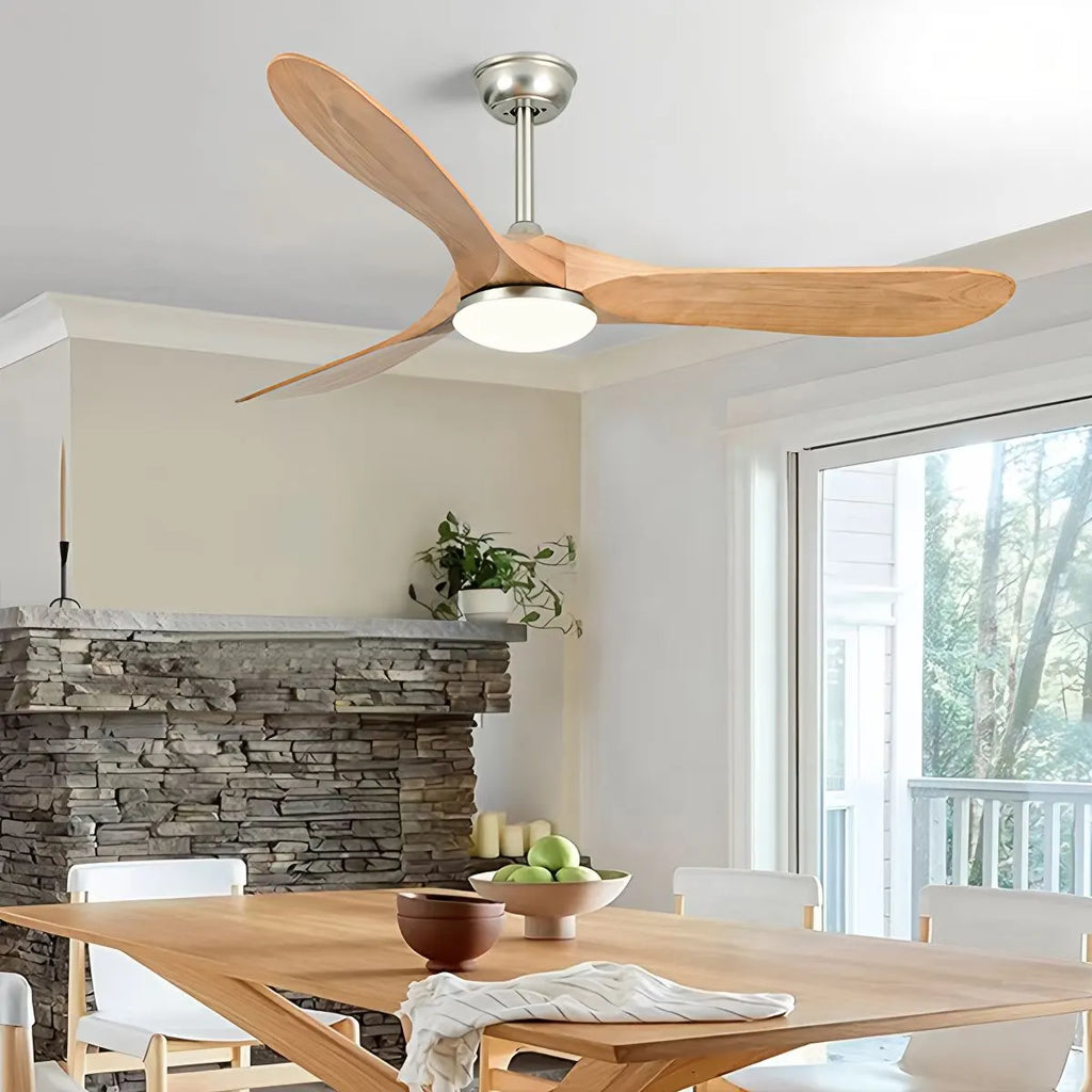 Nordic Ceiling Fan With Light And Three Solid Wood Blades