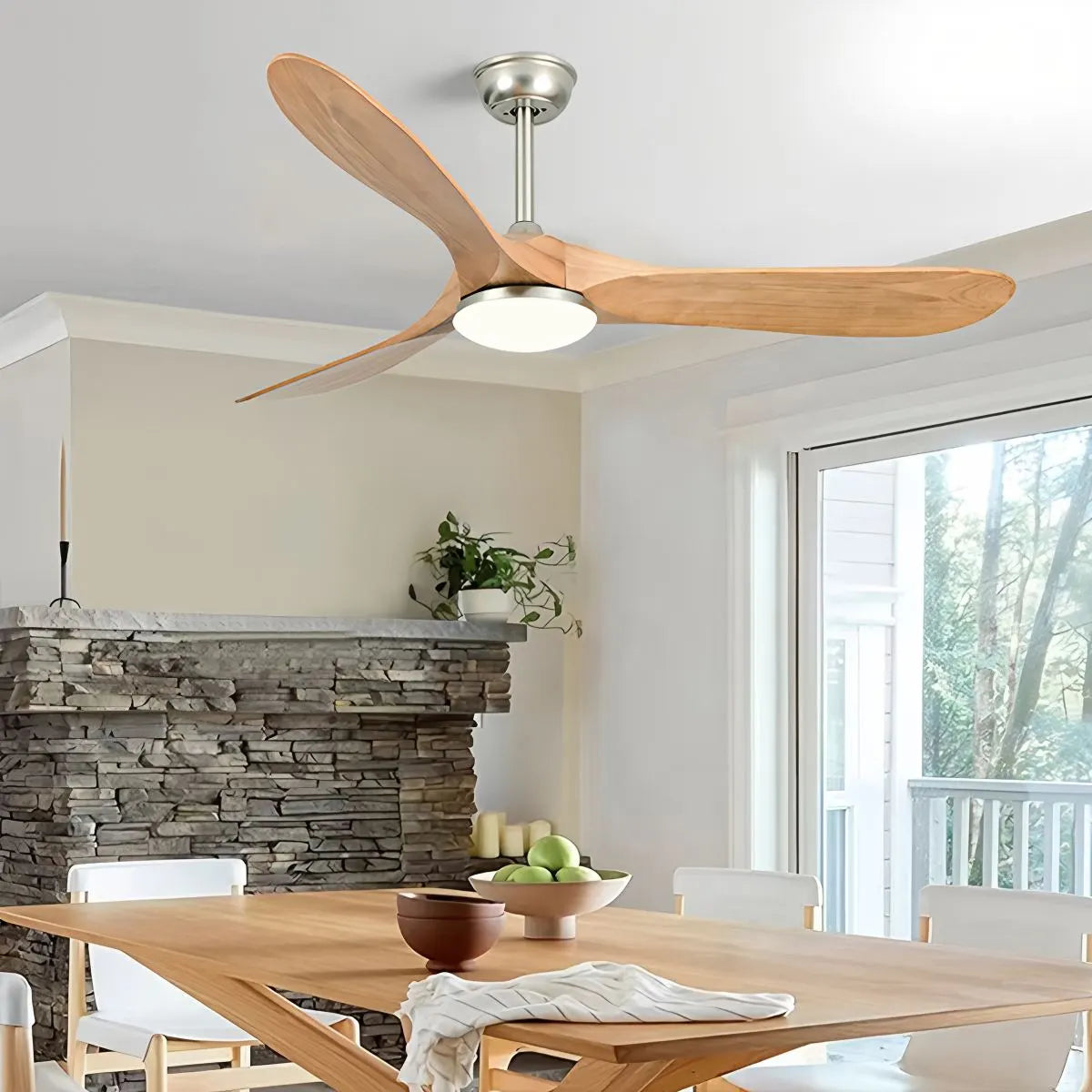 Nordic Ceiling Fan With Light And Three Solid Wood Blades