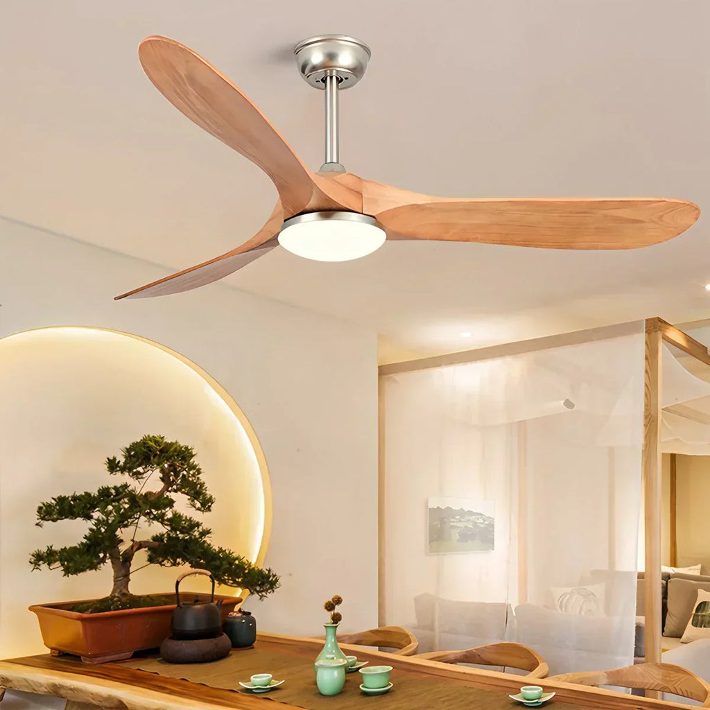 Nordic Ceiling Fan With Light And Three Solid Wood Blades