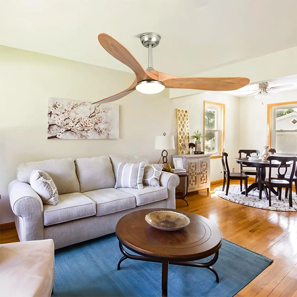 Nordic Ceiling Fan With Light And Three Solid Wood Blades