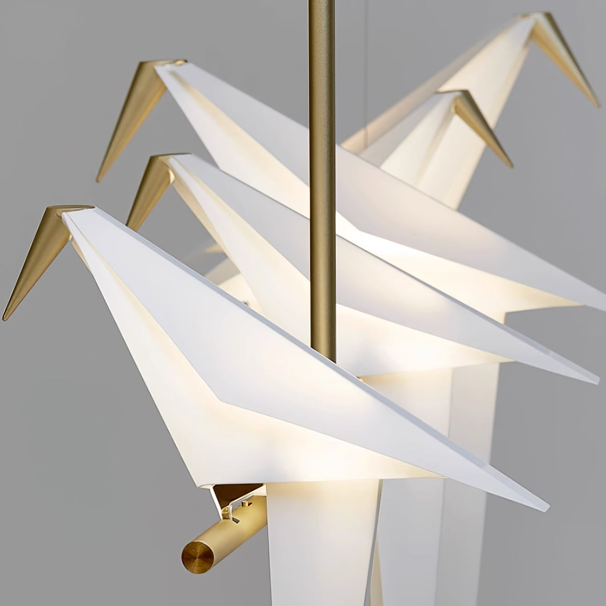 Origami Paper Crane Chandelier With Sculptural Hanging Forms