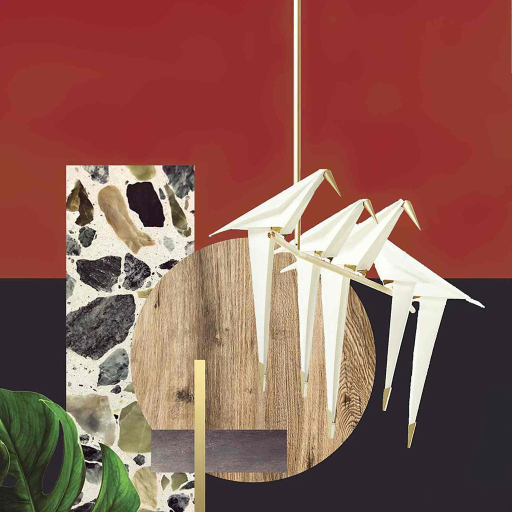 Origami Paper Crane Chandelier With Sculptural Hanging Forms