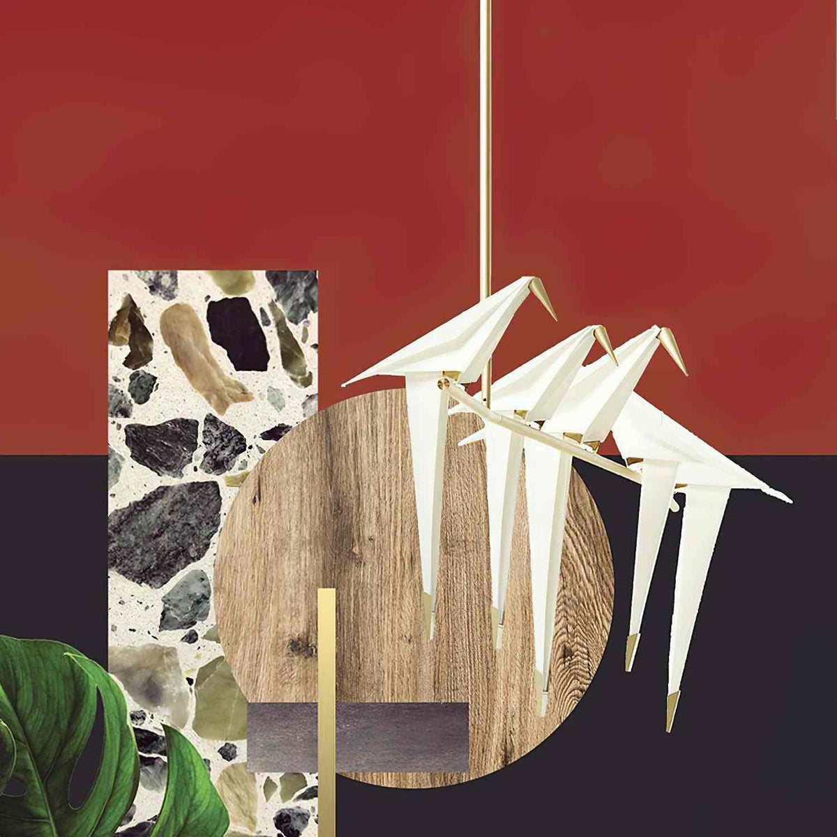 Origami Paper Crane Chandelier With Sculptural Hanging Forms