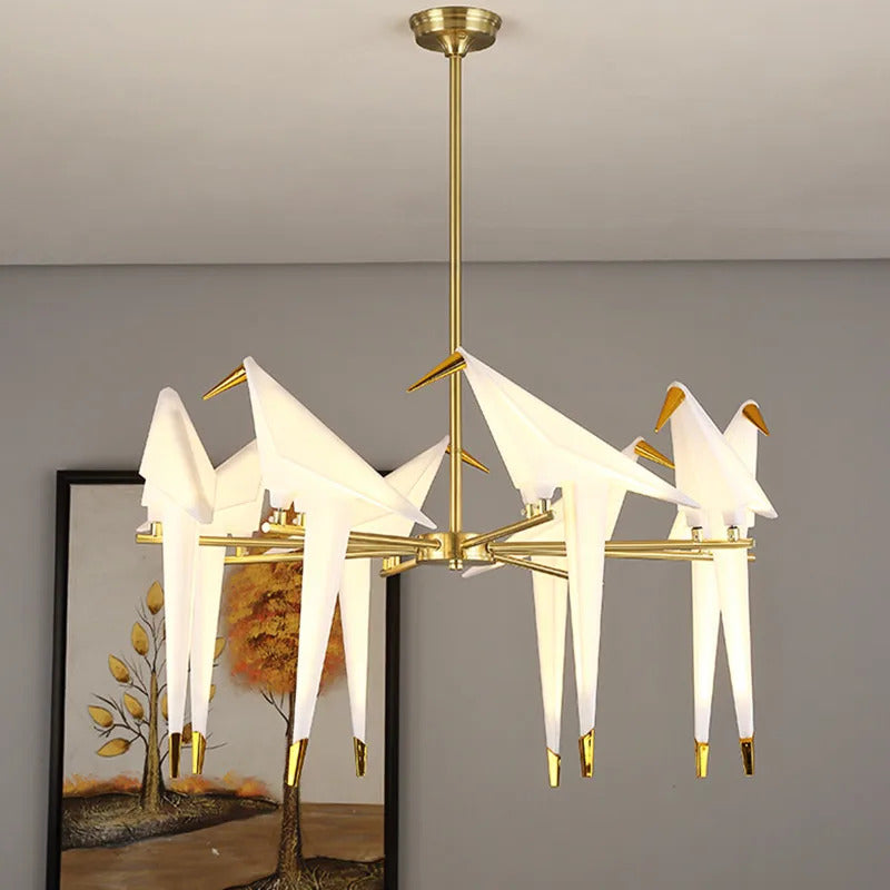 Origami Paper Crane Chandelier With Sculptural Hanging Forms