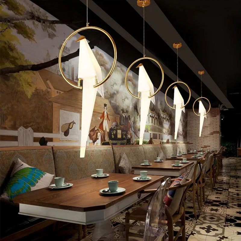 Origami Paper Crane Chandelier With Sculptural Hanging Forms