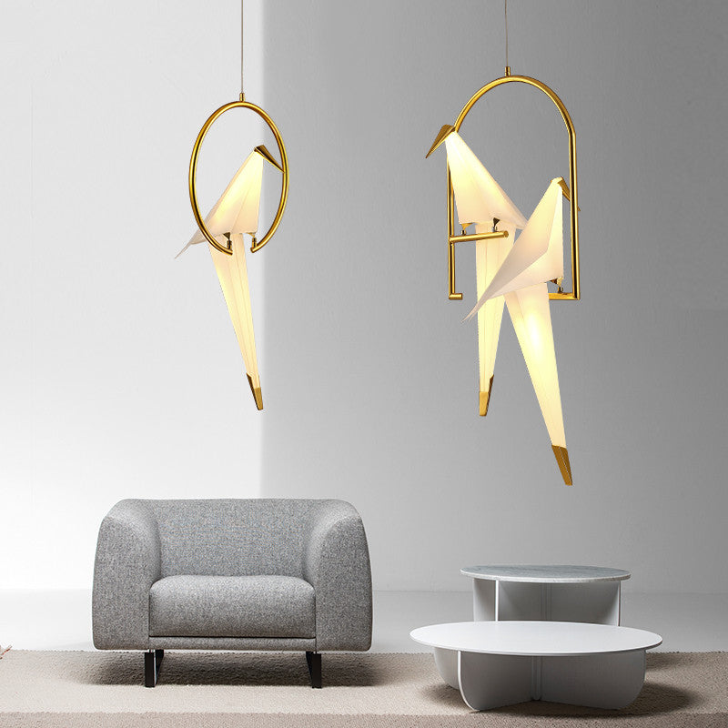 Origami Paper Crane Chandelier With Sculptural Hanging Forms