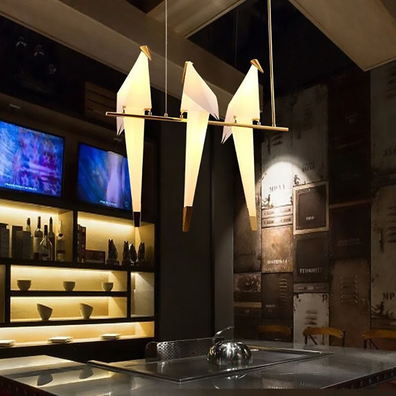 Origami Paper Crane Chandelier With Sculptural Hanging Forms