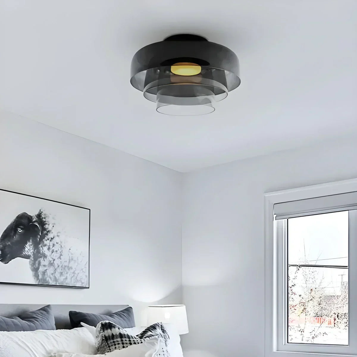 Taklampe i farget glass til soverommet med beroligende, diffust lys