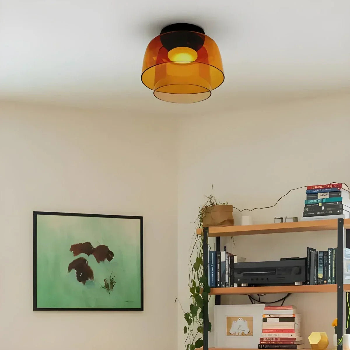 Taklampe i farget glass til soverommet med beroligende, diffust lys