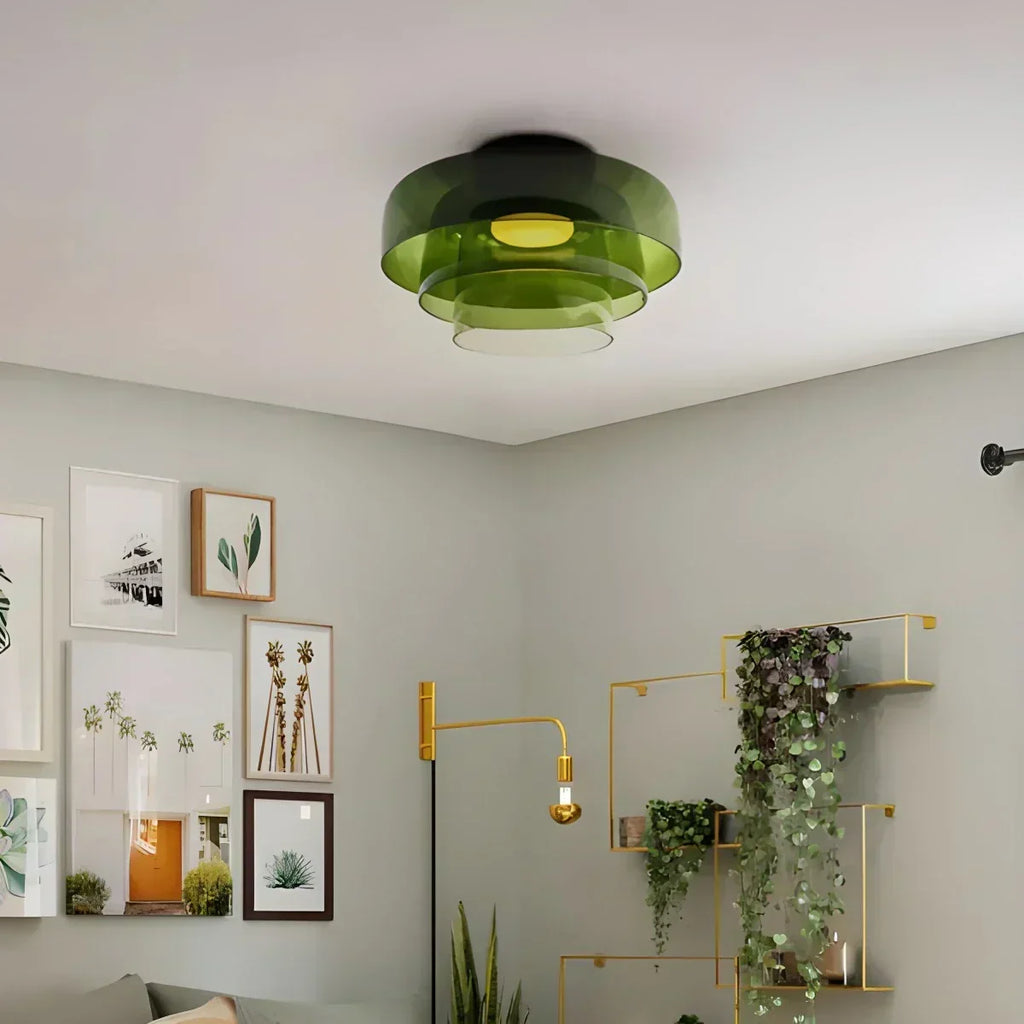 Taklampe i farget glass til soverommet med beroligende, diffust lys