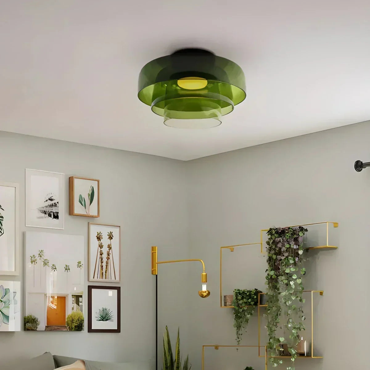 Taklampe i farget glass til soverommet med beroligende, diffust lys