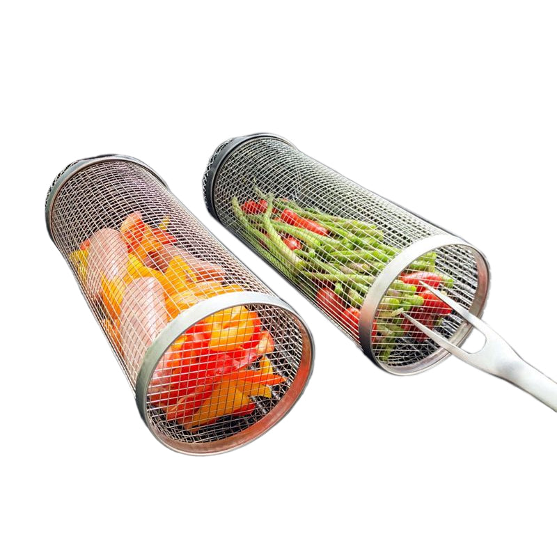 Cesta giratoria para barbacoa - Giro de 360° - Distribución uniforme del calor - Acero inoxidable | ribuella