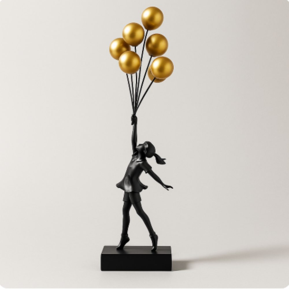 Sculpture moderne d'une fille ballon - figurine artistique minimaliste aux contours travaillés