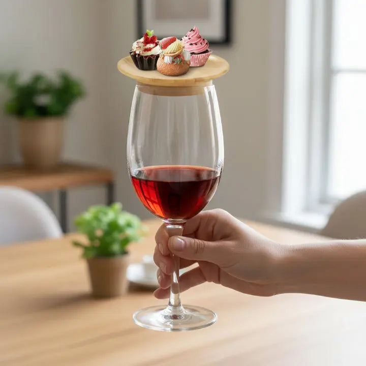 Set of 4 Bamboo Wine Glass Snack Holders | ribuella