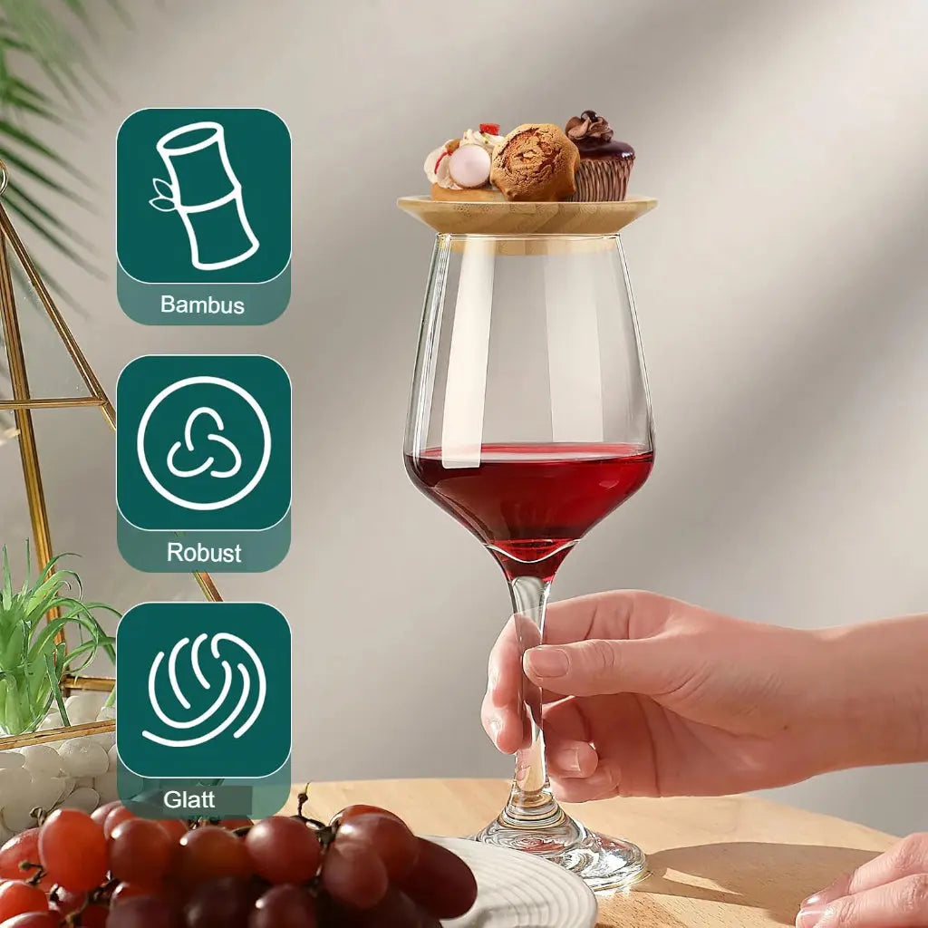 Set of 4 Bamboo Wine Glass Snack Holders | ribuella
